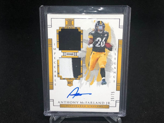 ANTHONY MCFARLAND 2020 IMPECCABLE DUAL 2 CLR PATCH ON CARD AUTO RC #D 29/75