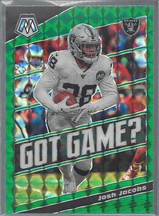 JOSH JACOBS 2020 PANINI MOSAIC GOT GAME GREEN PRIZM #15