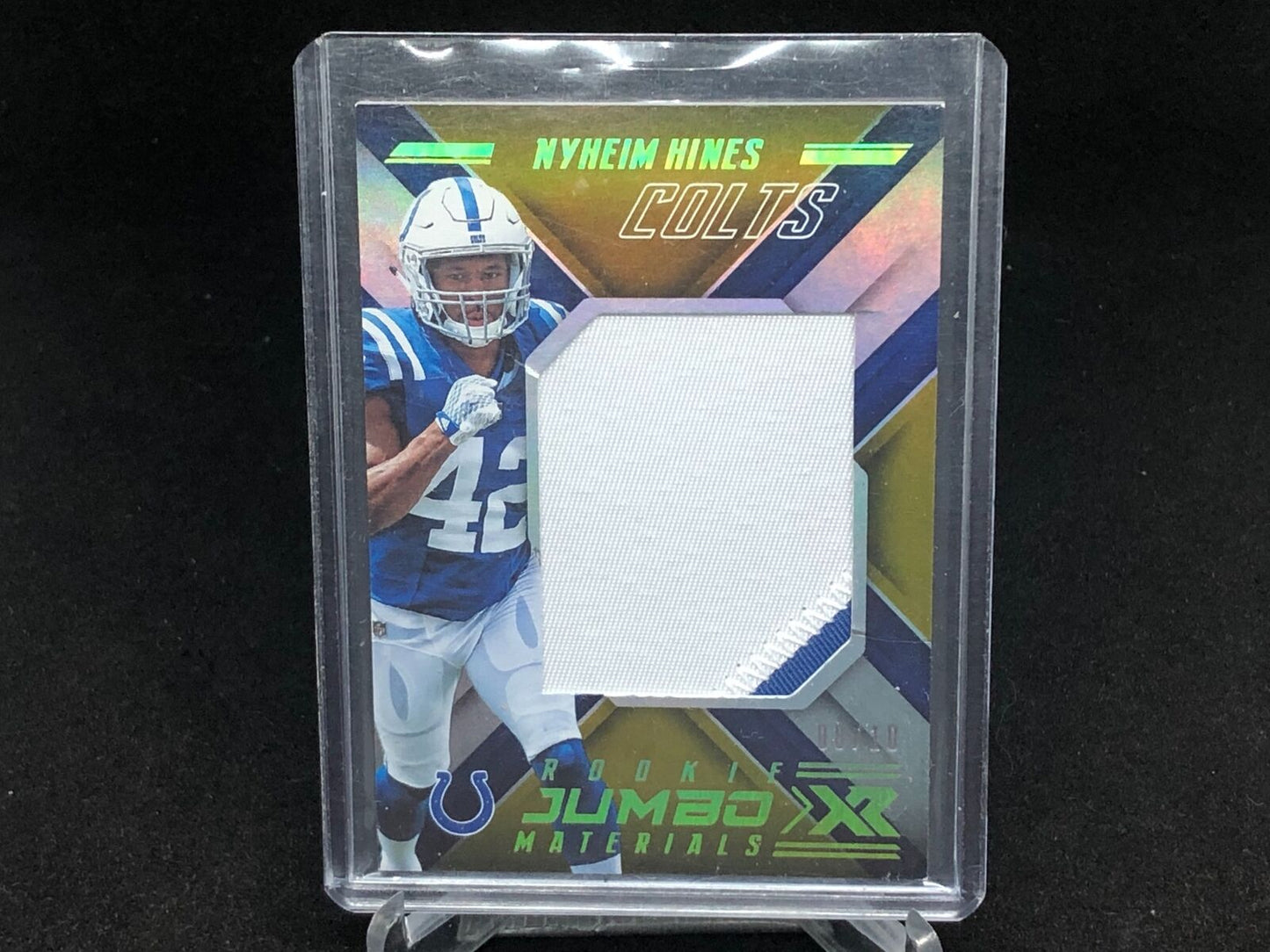NYHEIM HINES 2018 PANINI XR GOLD JUMBO ROOKIE MATERIALS 2 CLR PATCH RC #D 8/10
