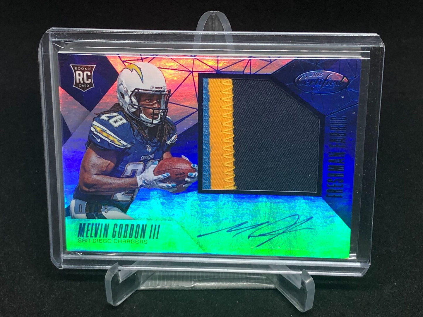 MELVIN GORDON III 2015 PANINI CERTIFIED BLUE 3 CLR PATCH AUTO RC #D 3/25