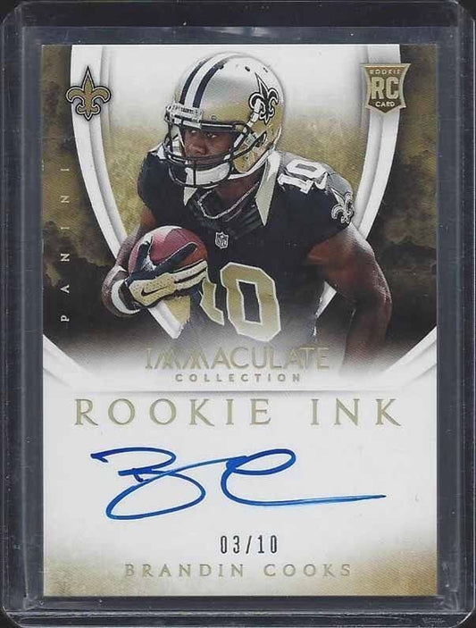 BRANDIN COOKS 2014 IMMACULATE ROOKIE INK PLATINUM ON CARD AUTO RC #D 3/10