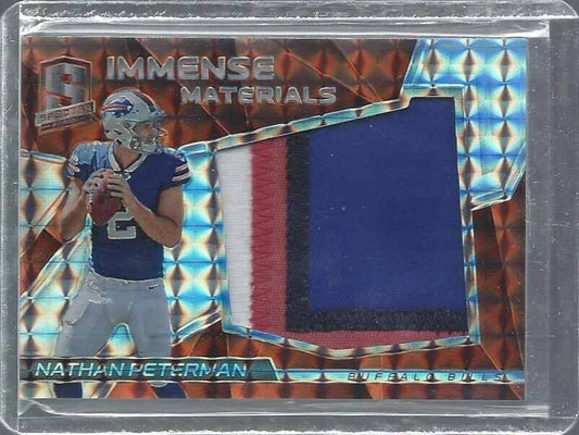 NATHAN PETERMAN 2017 SPECTRA ORANGE IMMENSE JUMBO 4 COLOR ROOKIE PATCH RC #D 5/5