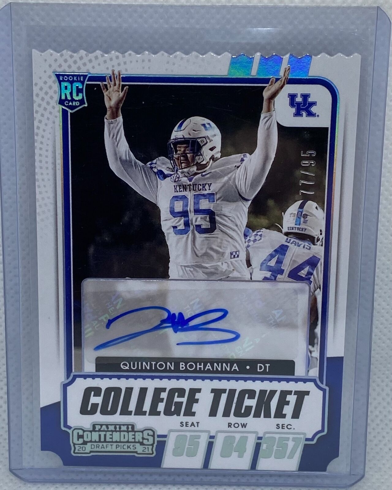 QUINTON BOHANNA 2021 PANINI CONTENDERS DP COLLEGE TICKET STUB AUTO RC #D /95