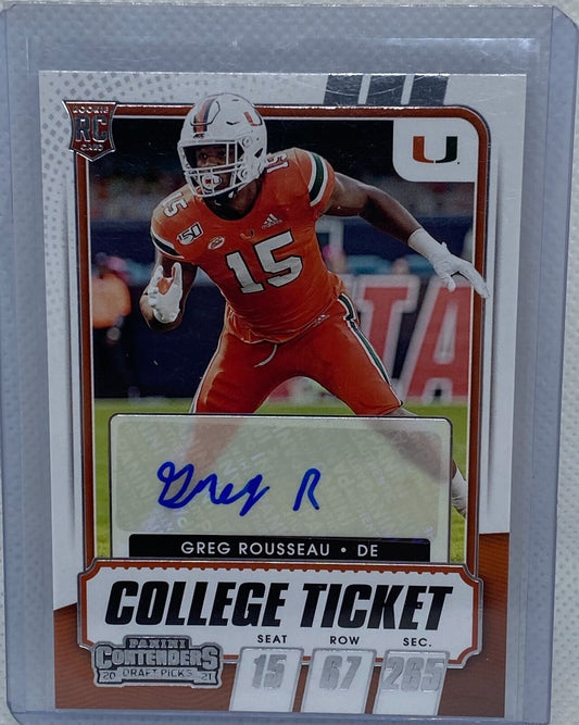 GREG ROUSSEAU 2021 PANINI CONTENDERS DP COLLEGE TICKET AUTO RC #152