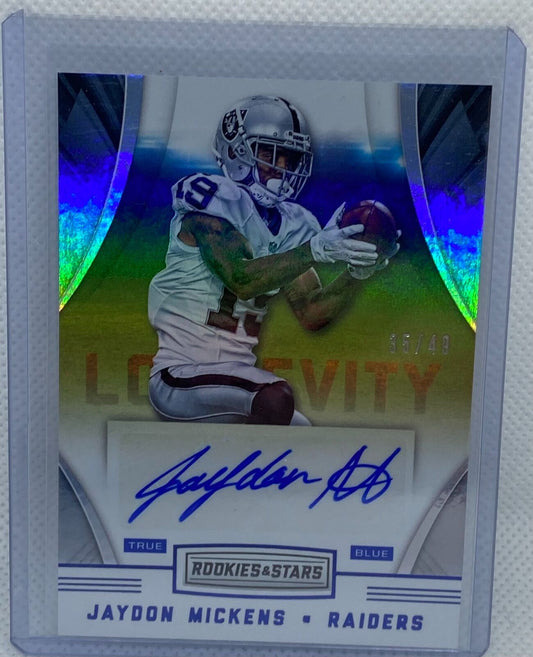 JAYDON MICKENS 2016 PANINI ROOKIES & STARS LONGEVITY GREEN AUTO RC #D 35/49