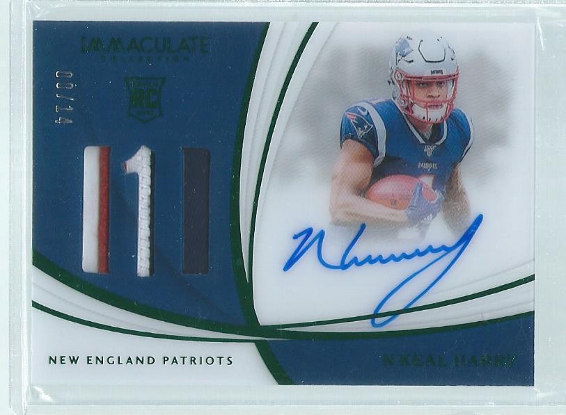 N'KEAL HARRY 2019 PANINI IMMACULATE GREEN 3 COLOR PATCH ON CARD AUTO RC #D 8/14