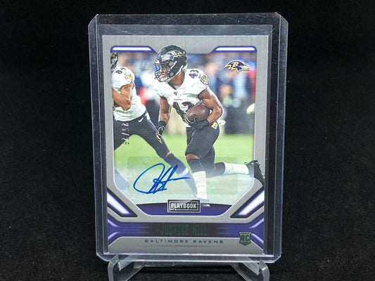 JUSTICE HILL 2019 PANINI PLAYBOOK GREEN AUTO RC #D 25/25