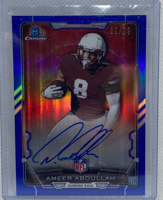 AMEER ABDULLAH 2015 TOPPS BOWMAN CHROME BLUE REFRACTOR AUTO RC #D 39/99