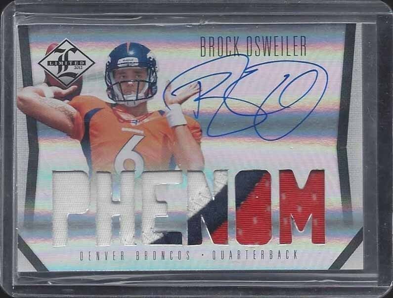 BROCK OSWEILER 2012 LIMITED PHENOMS JUMBO 3 COLOR PATCH ON CARD AUTO RC #D /199