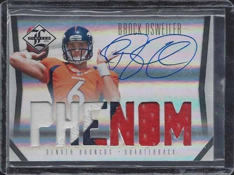 BROCK OSWEILER 2012 LIMITED PHENOMS JUMBO 3 COLOR PATCH ON CARD AUTO RC #D /199
