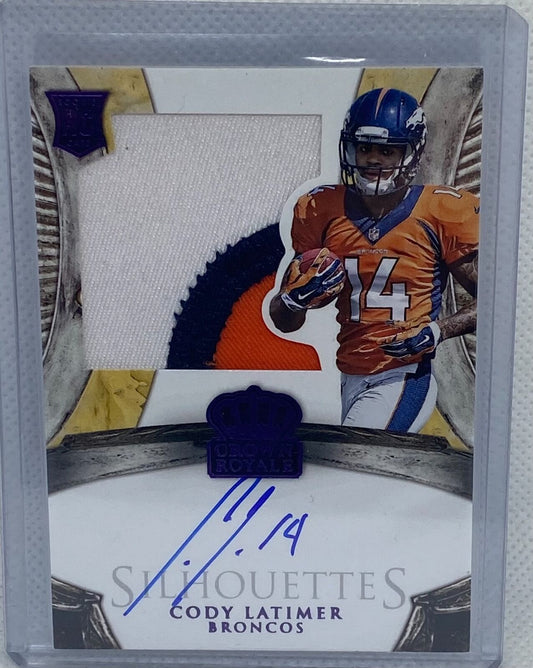 CODY LATIMER 2014 PANINI CROWN ROYALE PURPLE PATCH ON CARD AUTO RC #D 23/25