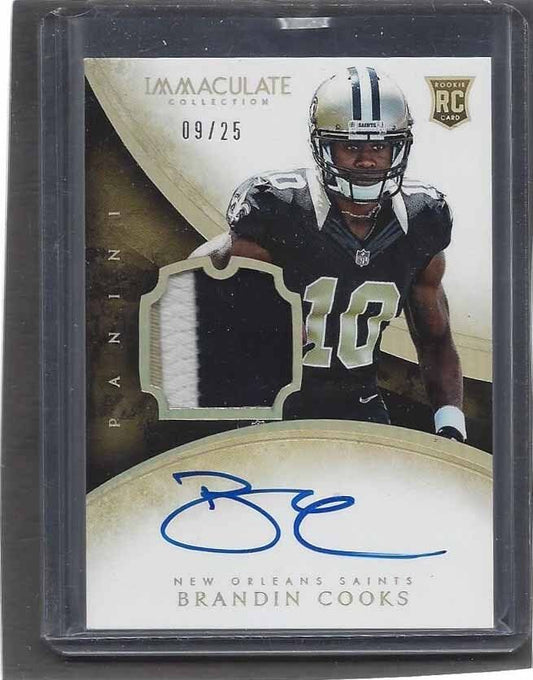 BRANDIN COOKS 2014 IMMACULATE SILVER RPA ROOKIE PATCH ON CARD AUTO RC #D 9/25