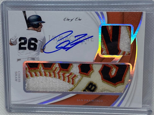 CHRIS SHAW 2019 PANINI IMACCULATE COLLECTION DUAL LOGO PATCH AUTO TRUE #D 1/1