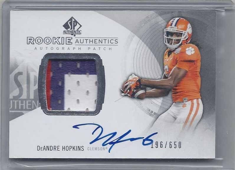 DEANDRE HOPKINS 2013 SP AUTHENTIC RPA 3 COLOR CLEMSON PATCH AUTO RC #D 196/650