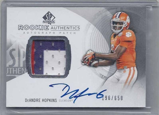 DEANDRE HOPKINS 2013 SP AUTHENTIC RPA 3 COLOR CLEMSON PATCH AUTO RC #D 196/650