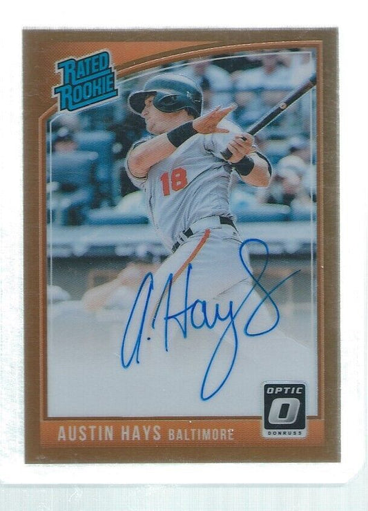 AUSTIN HAYS 2018 DONRUSS OPTIC BRONZE HOLO PRIZM RATED ROOKIE ON CARD AUTO RC