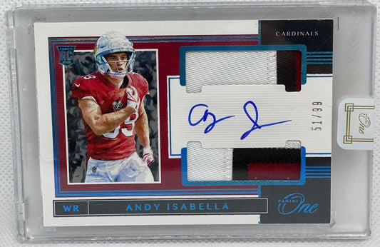 ANDY ISABELLA 2019 PANINI ONE BLUE ROOKIE DUAL PATCH ON CARD AUTO RC #D 51/99