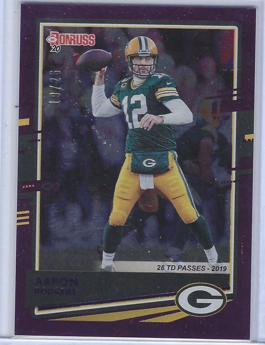 AARON RODGERS 2020 DONRUSS PURPLE STAT LINE #D /26