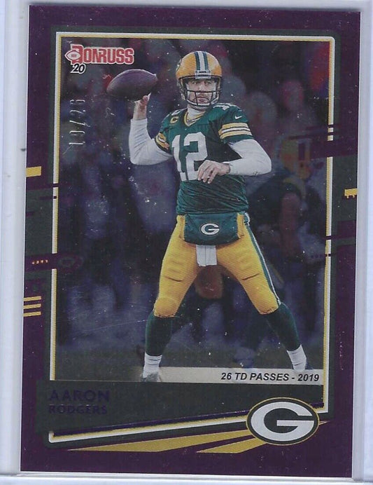 AARON RODGERS 2020 DONRUSS PURPLE STAT LINE #D /26