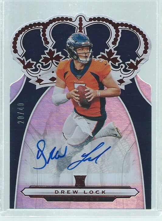 DREW LOCK 2019 PANINI CHRONICLES CROWN ROYALE DIE CUT AUTO RED RC #D 20/40