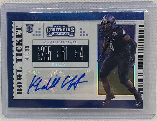 KHALIL HODGE 2019 PANINI CONTENDERS BOWL TICKET AUTO RC #D 47/99