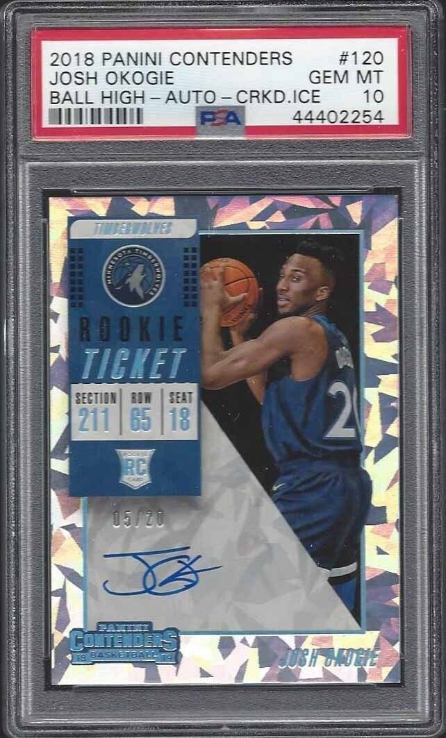 JOSH OKOGIE 2018 CONTENDERS CRACKED ICE ON CARD AUTO RC #D 5/20 PSA 10 POP 1/1