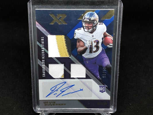 DEVIN DUVERNAY 2020 PANINI XR TRIPLE SWATCH 3 CLR PATCH AUTO RC #D 9/49