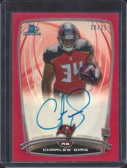 CHARLES SIMS 2014 BOWMAN CHROME RED REFRACTOR ROOKIE ON CARD AUTO RC #D 20/25