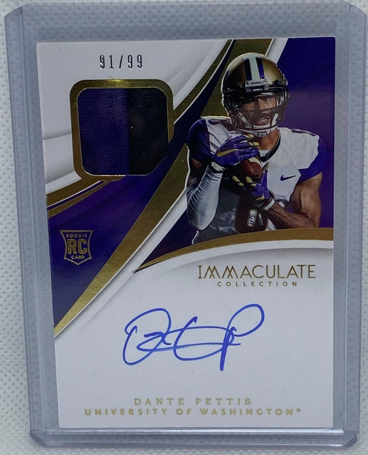 DANTE PETTIS 2018 PANINI IMMACULATE COLLEGIATE PATCH ON CARD AUTO RC #D 91/99