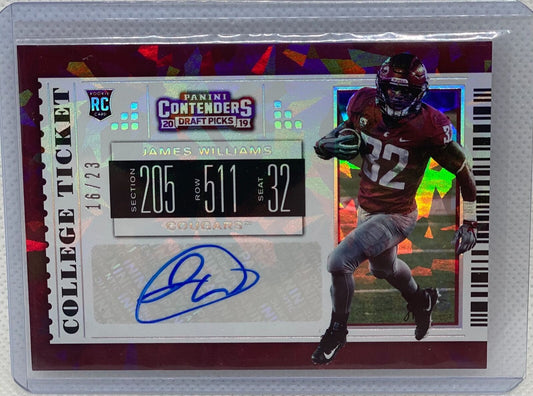 JAMES WILLIAMS 2019 CONTENDERS COLLEGE TICKET CRACKED ICE AUTO RC #D 16/23