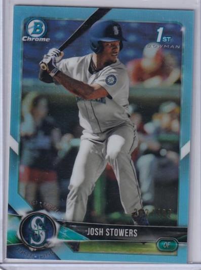 JOSH STOWERS 2018 BOWMAN CHROME SKY BLUE REFRACTOR 1ST PROSPECT #D 202/402