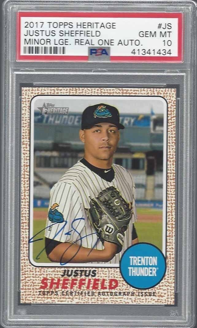 JUSTUS SHEFFIELD 2017 TOPPS HERITAGE MINOR LEAGUE REAL ONE AUTO PSA 10 GEM MINT