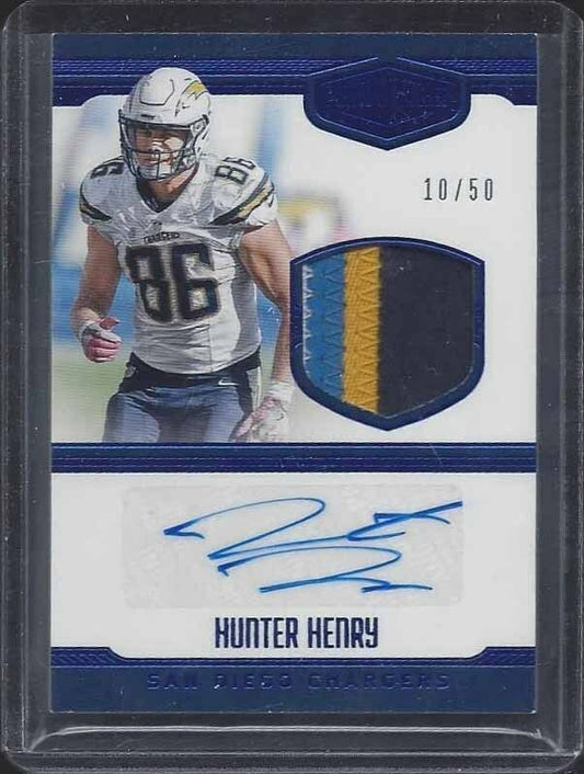 HUNTER HENRY 2016 PLATES & PATCHES BLUE 4 COLOR ROOKIE PATCH AUTO RC #D /50