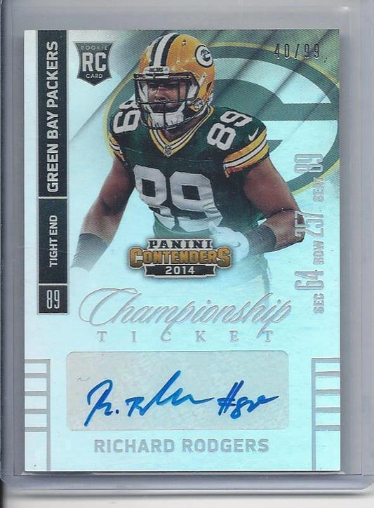 RICHARD RODGERS 2014 CONTENDERS CHAMPIONSHIP TICKET PACKERS ROOKIE AUTO RC /99