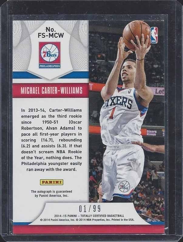 1/1 MICHAEL CARTER WILLIAMS 2014-15 TOTALLY CERTIFIED FUTURE STARS AUTO #D 1/99