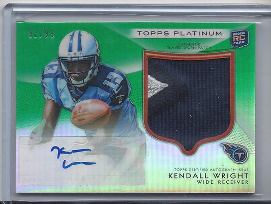 KENDALL WRIGHT 2012 TOPPS PLATINUM GREEN REFRACTOR RPA 3 COLOR PATCH AUTO RC /99
