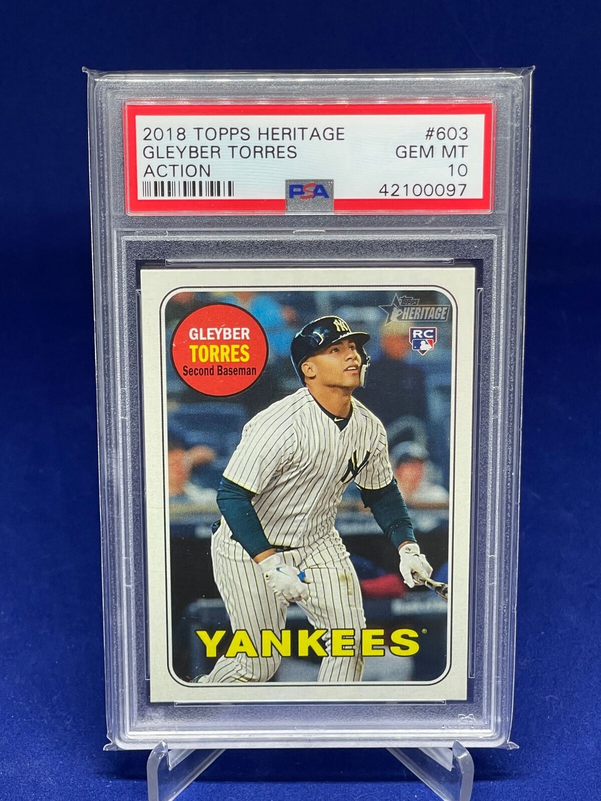 GLEYBER TORRES 2018 TOPPS HERITAGE ACTION ROOKIE RC SP #603 PSA 10 GEM MINT