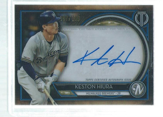 KESTON HIURA 2020 TOPPS TRIBUTE ON CARD AUTO BLUE #D 107/150