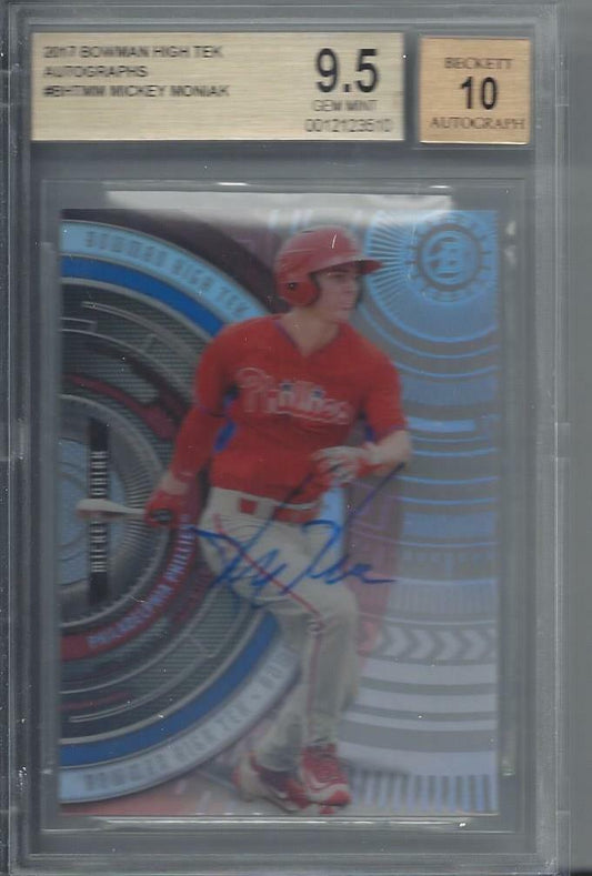 MICKEY MONIAK 2017 BOWMAN HIGH TEK ON CARD PROSPECT AUTO BGS 9.5 w/ 10 AUTO GEM