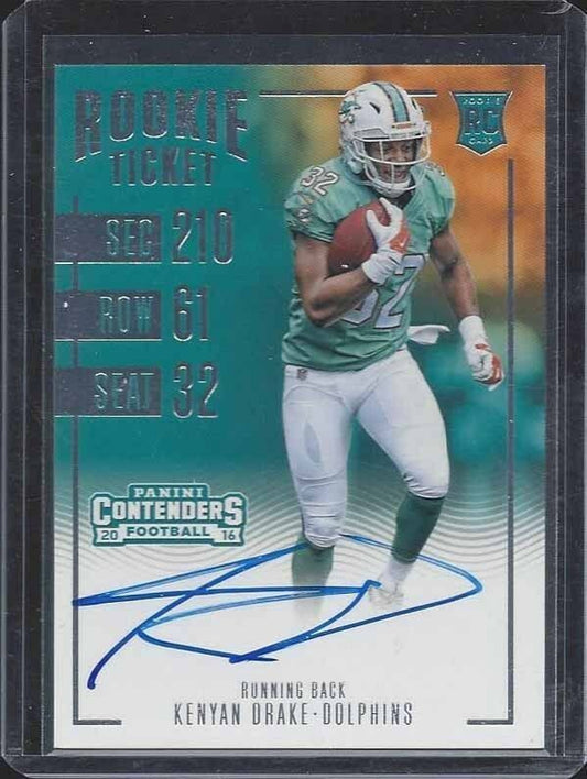 KENYAN DRAKE 2016 PANINI CONTENDERS ROOKIE TICKET DOLPHINS ON CARD AUTO RC #312