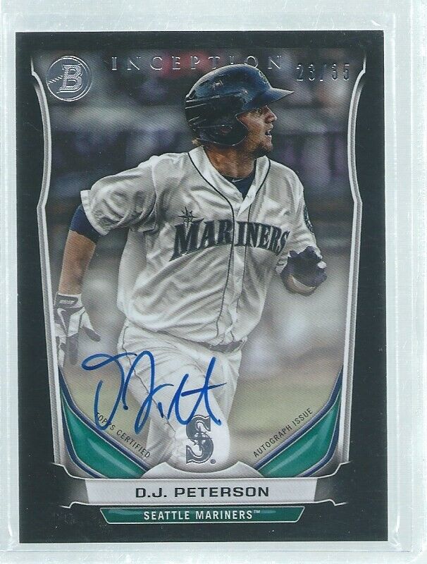 DJ PETERSON 2014 BOWMAN INCEPTION BLACK ON CARD AUTO PROSPECT #D 23/35