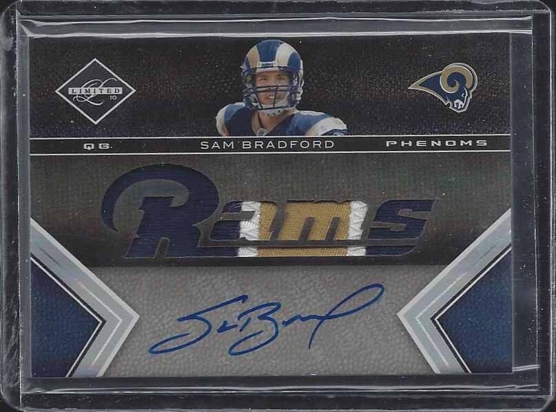 SAM BRADFORD 2010 LIMITED PHENOMS RPA JUMBO 3 COLOR PATCH AUTO RC #D 155/199