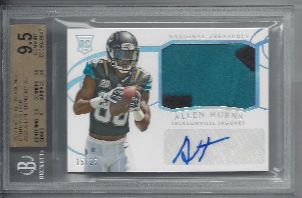 ALLEN HURNS 2014 NATIONAL TREASURES CENTURY SILVER RPA PATCH AUTO RC /25 BGS 9.5