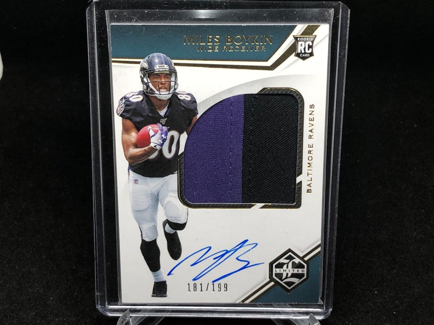MILES BOYKIN 2019 PANINI LIMITED 2 CLR JUMBO PATCH ON CARD AUTO RC #D 181/199