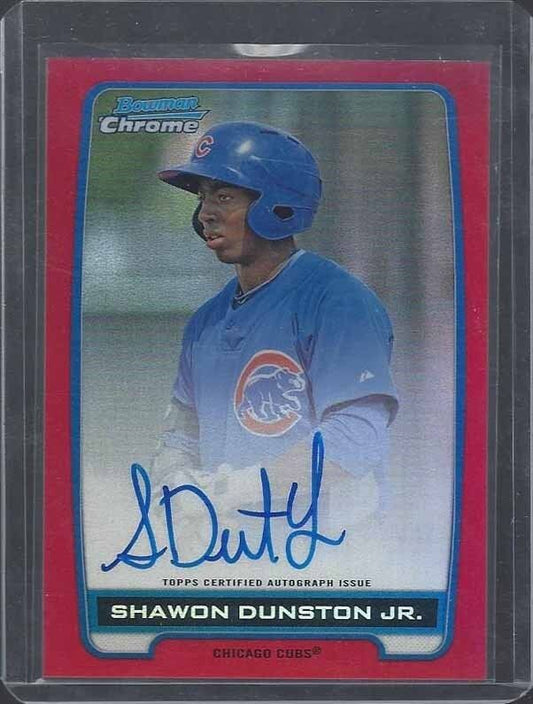 SHAWON DUNSTON JR 2012 BOWMAN CHROME PROSPECT CUBS RED REFRACTOR ON CARD AUTO /5