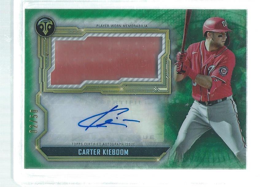 CARTER KIEBOOM 2020 TOPPS TRIPLE THREADS JERSEY AUTO GREEN #D 2/50