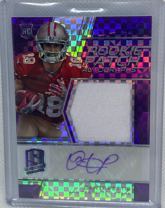 DANTE PETTIS 2018 PANINI SPECTRA NEON PURPLE ROOKIE PATCH AUTO RC #D 9/50