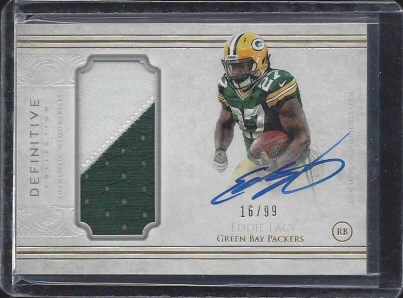 EDDIE LACY 2015 TOPPS DEFINITIVE JUMBO PACKERS PATCH ON CARD AUTO #D /99