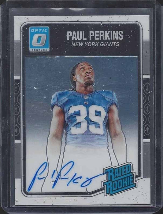 PAUL PERKINS 2016 DONRUSS OPTIC GIANTS ON CARD RATED ROOKIE AUTO RC #D 130/150