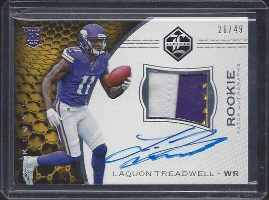 LAQUON TREADWELL 2016 LIMITED SILVER RPA 3 CLR ROOKIE PATCH ON CARD AUTO RC /49